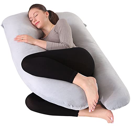 U Shaped Pregnancy Pillows, 55 Inch Full Body Maternity Pillow with Removable Cover, Support for Back, Legs, Belly, Hips, Pregnancy Pillows for Sleeping Reading, Breastfeeding(Light Grey)