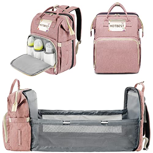 HOTBEST Diaper Bag Backpack, Large Baby Bag, Nappy Changing Bags with Changing Pad, Multifunction Waterproof Travel Essentials Baby Bag, Unisex and Stylish(Pink)