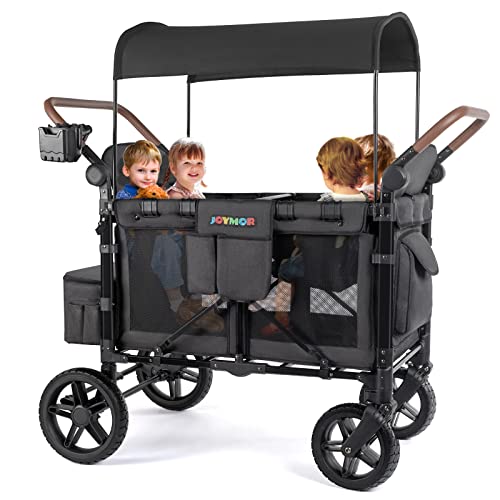 JOYMOR Stroller Wagon for 4 Kids, Quad Deluxe Both Face Forward High Seat, Face to Face, Features Rubber Wheel, 5-Point Harnesses Safety Belt,Double Side Handles, UV-Protection Canopy, Phone Holder