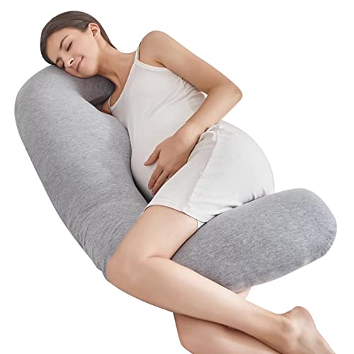 Yuantianwey J Shaped Pregnancy Pillow Maternity Body Pillow for Pregnancy,Pregnancy Pillows for Side Sleeping, Body Pillow with Jersey Cover for Head Neck Belly Support, Grey…