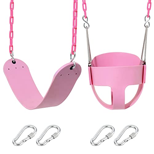 Pink Swing Set – Toddler High Back Full Bucket Swing – Heavy Duty Swing Seat – Swing Set Accessories