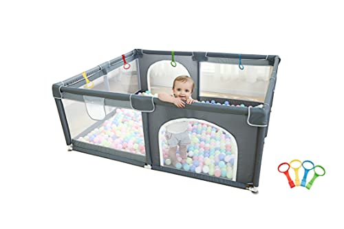 Baby Extra Large Playpen & Playard for Toddlers, 70″ x 60″ (29+ sq. ft Space), Kids’ Safety Activity Center, Large Ball Pit for Indoor & Outdoor, Anti-Fall Playpen for Infants (Gray)