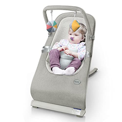 Baby Bouncer Seat, Portable Bouncer Portable Rocker Chair for Babies, Baby Bouncer 3-Point Harness for Newborn Babies (Light Grey)