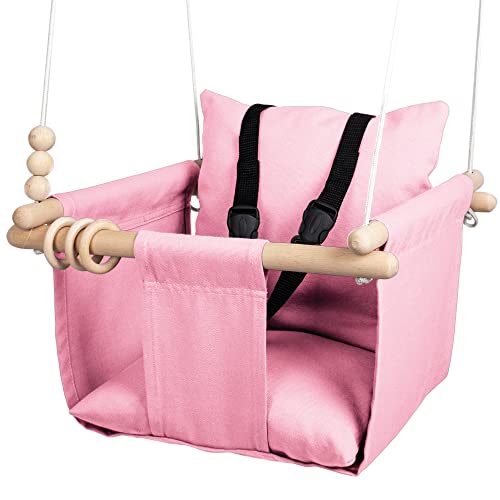 Mass Lumber Soft Infant Swing Outdoor with Safety Belt, Ceiling Hardwares, Storage Bag, Toddler Swings for Outside Baby Swing Outside Baby Swings for Infants Outdoor Canvas Baby Swing Seat Indoor