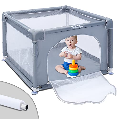 Baby Playpen, Baby Playard Small Space for Toddler with Gate, BPA-Free, Non-Toxic, Safe No Gaps Play Yards, Indoor & Outdoor Kids Activity Center with Anti-Collision Foam Protection – 36″x36″x26.5″