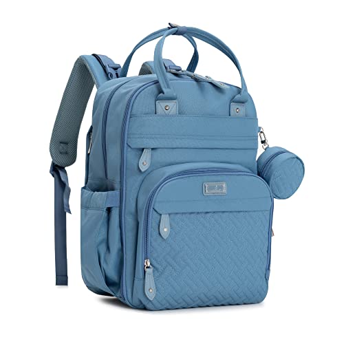 BabbleRoo Diaper Bag Backpack – Baby Essentials Travel Bag – Multi function Waterproof Diaper Bag, Travel Essentials Baby Bag with Changing Pad, Stroller Straps & Pacifier Case – Unisex, Light Blue