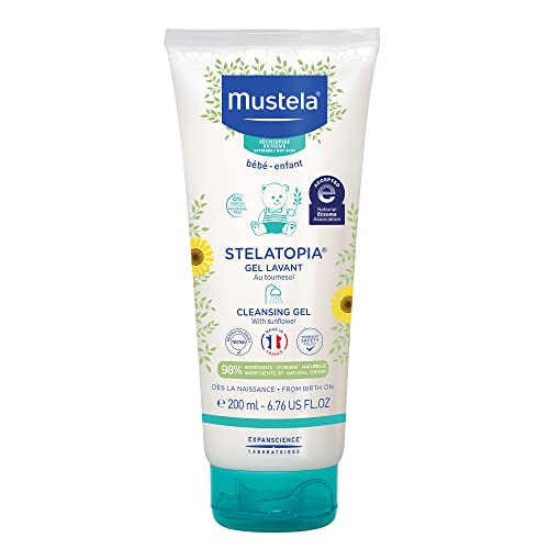 Mustela Stelatopia Eczema-Prone Skin Cleansing Gel – Baby Face & Body Wash with Natural Avocado & Sunflower Oil – Fragrance-Free & Tear Free – 6.76 fl. oz.