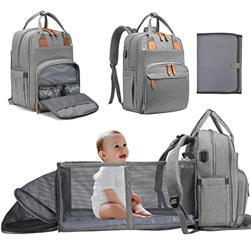 Diaper Bag Backpack with Changing Station 【30IN Extended】, Large Capacity Multifunctional Travel Diaper Backpack with USB Charging Pot, Waterproof Baby Diaper Bag, Babay Shower Gifts|Stroller Straps