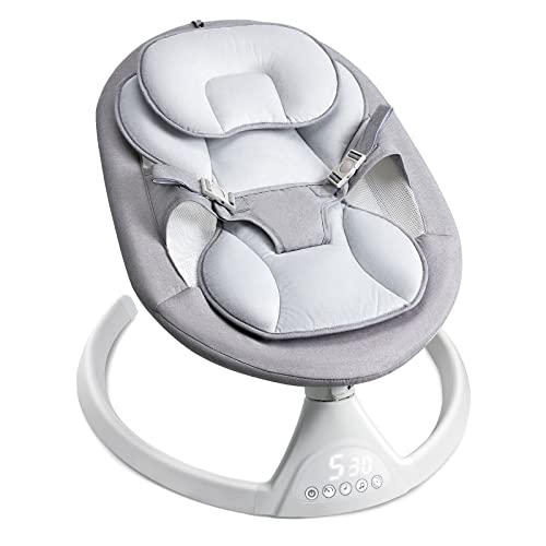 Lupfung Baby Swings for Infants, Bluetooth Baby Rocker with 5 Unique Motions, Natural Sway Baby Swing for Newborn, LED Touch Panel,Music Speaker ,Remote Control,Swing for Infants ,Gray