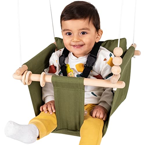 Mass Lumber Infant Swing Outdoor with Safety Belt, Ceiling Hardwares, Storage Bag. Toddler Swings for Outside Baby Swing Outdoor Baby Swings for Infants Outdoor Toddler Swing Canvas Baby Swing Seat