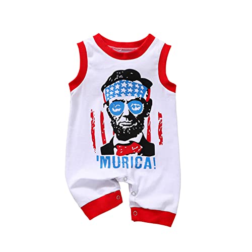 Goodplayer 4th of July Baby Boy Girl Outfit Infant Independence Day Boy Romper Jumpsuit Celebration Clothes （Red,6-12 Months