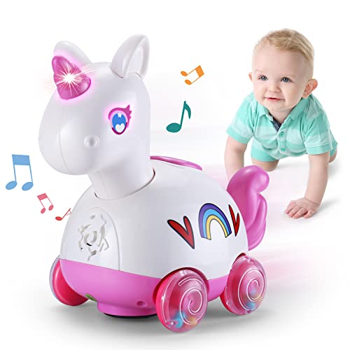 Yerloa Musical Unicorn Baby Crawling Toys for 6-12 Months, Infant Light up Music Toy Tummy Time Development Learning Toys for 7 8 9 10 11 12-18 Month Toddle Birthday Gift for 1 2 Year Old Girls Boys