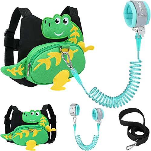 Blisstime 4 in 1 Backpack Leash for Toddlers, Toddler Backpack Leash with Detachable Rope and Anti Lost Wrist Link, Toddler Leash Cute Dinosaur Backpack Harness with Leash and Walking Wristband