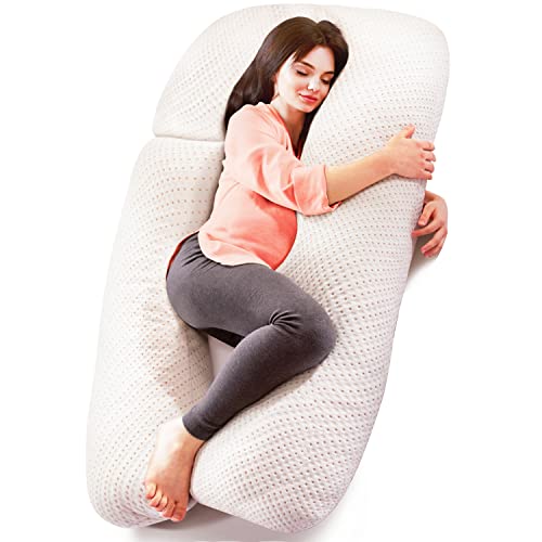 ELEMUSE Detachable Pregnancy Pillows for Sleeping, U Shaped Full Body Pillow with Removable Cooling Bamboo Cover, Pregnant Women Must Haves Maternity Pillow, Support for Head, Back, Hips, Legs, Belly