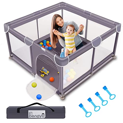 Baby Playpen for Babies and Toddlers, 50 x 50 inch Baby Play Yards, Kids Play Pen for Indoor & Outdoor, Large Baby Playpen, Portable Toddler Play Yard with Carrying Bag, Anti-Slip Base, Li’l Pengyu