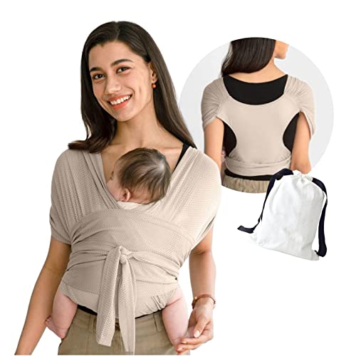 Baby Wrap Carrier,Breathable Wrap Baby Sling Perfect for Newborn Babies up to 44 lbs,Lightweight Hands Free Baby Carrier (L-Beige)