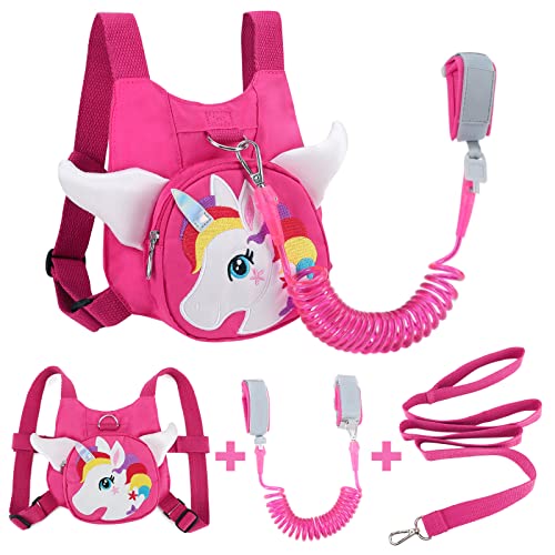 Toddler Harness with Leash + Anti Lost Wrist Link, Accmor Unicorn Toddler Harness Leashes, Child Walking Wristband Assistant Strap Belt for Baby Girls