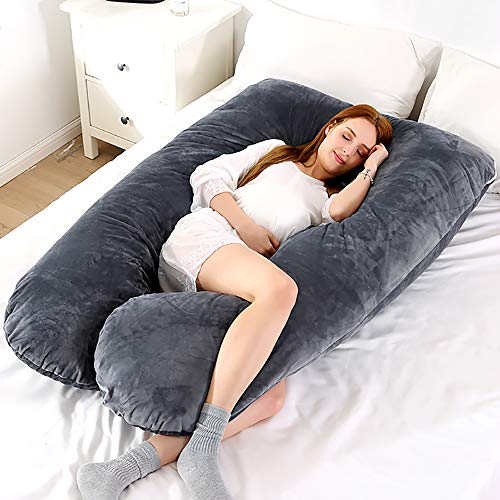 WhatsBedding Pregnancy Pillows for Sleeping,Memory Foam Filling U Shaped Pregnancy Pillows Full Body Pillow for Pregnancy with Velvet Cover (55 inches, Dark Grey)