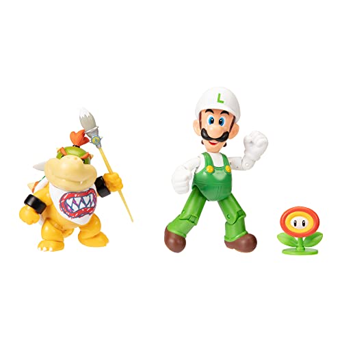 Super Mario Nintendo 4″ Action Figure 2 Pack: Fire Luigi Vs. Bowser Jr. , Blue