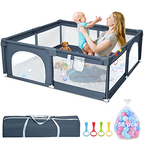 Baby Playpen, Playpen for Babies and Toddler, Baby Play Pen for Toddler, Large Baby Playard with Gate, 59×71IN Sturdy Safety Baby Fence with Anti-Slip Base,Play Yard Indoor Outdoor Kid Activity Center