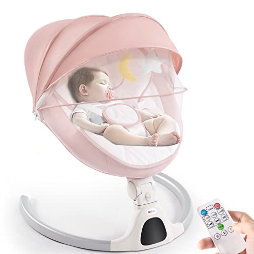 Baby Swings for Infants, Electric Portable Baby Swing for Newborn Baby, Bluetooth Touch Screen/Remote Control Timing Function 5 Swing Speeds 3 Seat Positions Baby Bouncer for Boy Girl Pink