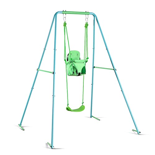 Kiriner Swing Set Outdoor Swings for Kids Toddlers with Waterproof Metal A-Frame, 4 Anchors, Two Swing Seats Swing Sets for Backyard Playground