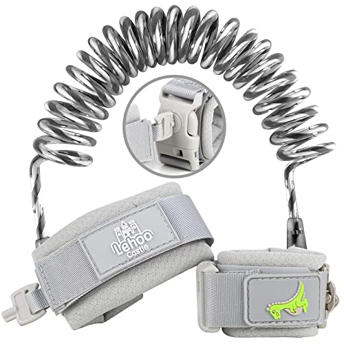 Lehoo Castle Kid Leash, 4.9ft Anti Lost Wrist Link for Toddlers with Key Lock, Reflective Toddler Wrist Leash, Child Leash Harness, Leash for Kids (Grey)