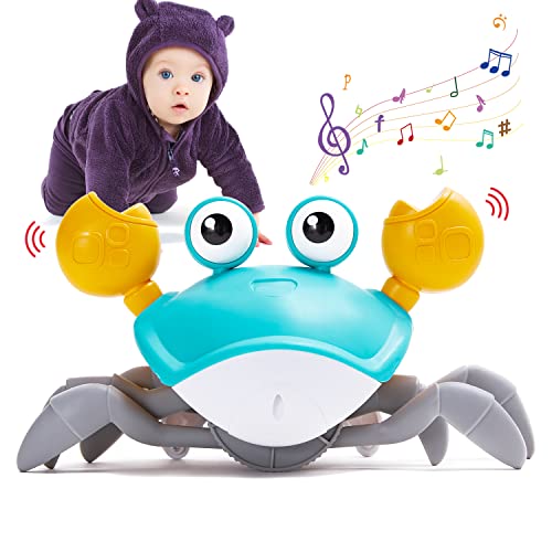 Crawling Crab Baby Toys with Music and LED Light for Kids Toddles – Interactive Infrared Induction RC Toys with Automatically Avoid Obstacles – USB Rechargeable Electronics Toys for Boy and Girl Gift