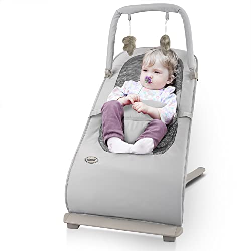 Bouncer for Babies, Portable Bouncer Seat for Babies, Baby Swing 3-Point Harness for Newborn Babies (Grey)