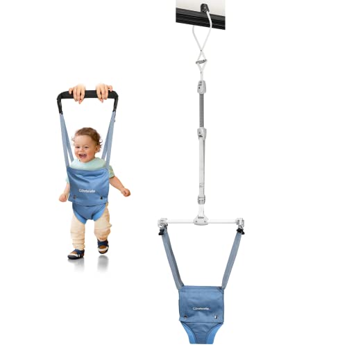 Cowiewie 2 in 1 Baby Door Jumper w/Baby Walking Harness Function, Baby Jumper with Door Clamp Adjustable Strap and Seat, Blue