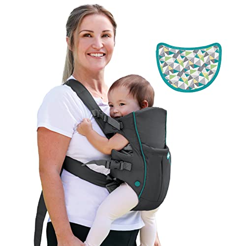 Infantino Swift Classic Carrier with Pocket – 2 Ways to Carry Grey Carrier with Wonder Bib & Essentials Storage Front Pocket, Adjustable Back Strap, Inward & Outward Facing, Easy to Clean Material