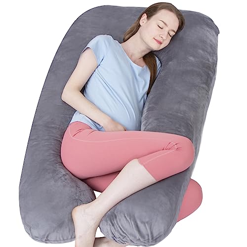 A ALLCOVER Pregnancy Pillows for Sleeping, U Shaped Full Body Pillow for Adults, Body Pillow for Side Sleeper Pillow, Maternity Pillow for Pregnant Women with Velvet Cover (Grey)