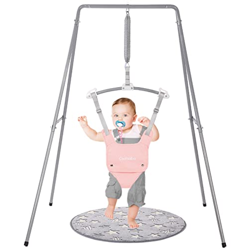 Baby Jumper with Stand, Baby Jumpers and Bouncers, Baby Exerciser Suitable for 6-24 Months, Easy to Assemble & Store Jumper for Baby (Pink)