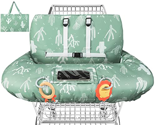 Yoofoss Shopping Cart Cover for Baby, 2-in-1 High Chair Cover with Safety Harness, Multifunctional Cart Covers for Toddler, Universal Fit, Soft Padded Grocery Cart Cover for Baby Boy Girl – Green