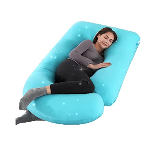 COCOFELICE Pregnancy Pillow U-Shaped Full Body Pillow with Removable Cover Supports Pregnant Women Provides Back, Butt, Leg, Abdominal Support (Organic 100% Cotton Cover, Knit Tiffany Green)