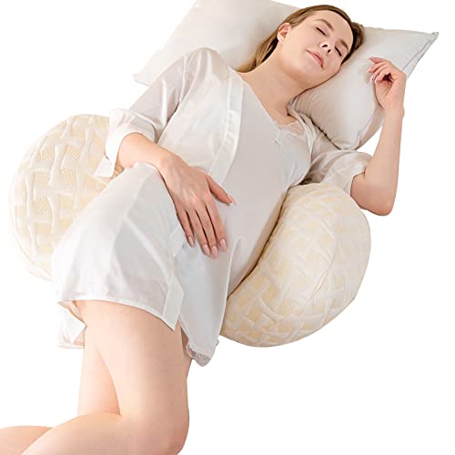 Emachi Pregnancy Pillows for Pregnant Women, Soft Pregnancy Body Pillow, Pillow Used to Support and Relieve Pain or discomfort in The Waist, Abdomen and Buttocks, Detachable.(Golden)