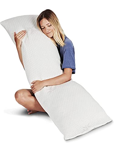 Snuggle-Pedic Long Body Pillow for Adults – Big 20×54 Pregnancy Pillows w/Shredded Memory Foam & Bamboo Cooling Pillow Cover – Cuddle Pillow for Bed, Firm Maternity Side Sleeper Pillow Insert to Hug