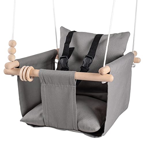 Mass Lumber Infant Swing Outdoor with Safety Belt, Ceiling Hardwares, Storage Bag – Toddler Swings for Outside Baby Swing Outdoor Baby Swings for Infants Outdoor Toddler Swing Canvas Baby Swing Seat