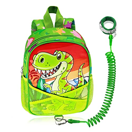 Hooyyene Backpack Leash for Toddlers, Dinosaur Kids Backpacks with Anti Lost Wrist Link,Children Mini Travel Bag for 2-5 Years old Baby Boys Girls