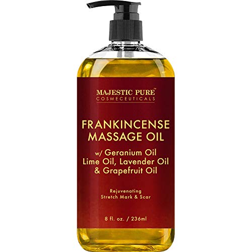 Stretch Mark and Scar Frankincense Massage Oil by Majestic Pure, for Softer & Smoother Skin – Visibly Reduces Appearances of Scars and Stretch Marks – 8 fl oz