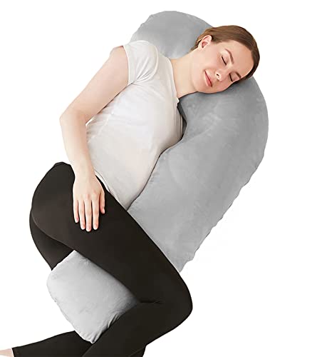 J-Shaped Pregnancy Pillows, Maternity Pillow with Cozy Cover, Pregnancy Pillows for Side Sleeping, Head, Neck, Belly Support Light Grey