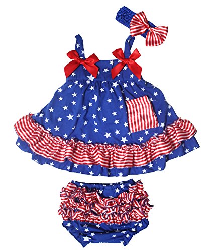 Petitebella Patriotic Stars Striped Swing Top Bloomer Baby Outfit Nb-24m (0-12months) Blue