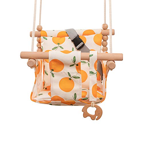 Canvas Baby Swing Seat Chair Indoor Outdoor Hanging Swing Seat for Baby with Soft Cushion/Safety Belt/Mounting Hardware,Orange