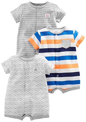 Simple Joys by Carter’s Baby Boys’ Snap-Up Rompers, Pack of 3, Stripe/Whale/Tiger, 12 Months