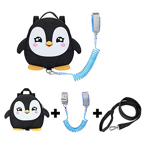 EPLAZA Toddler Leashes Penguin-Like Backpacks with Anti Lost Wrist Link Wristband for 1.5 to 3 Years Kids Girls Boys Safety (Penguin Black)