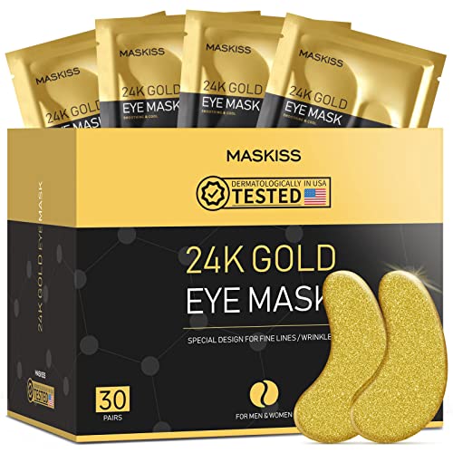 Maskiss 30-Pairs 24K Gold Under Eye Patches, Eye Mask, Eye Patches for Puffy Eyes, Eye Masks for Dark Circles and Puffiness, Collagen Skin Care Products