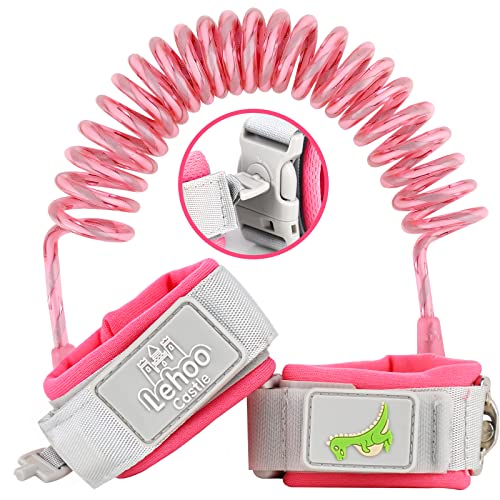 Lehoo Castle Kid Leash, 4.9ft Anti Lost Wrist Link for Toddlers with Key Lock, Reflective Toddler Wrist Leash, Child Leash Harness, Leash for Kids (Pink)