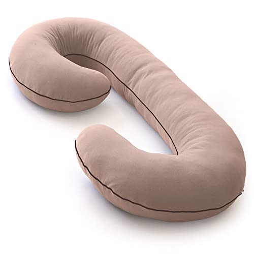 Pharmedoc Pregnancy Pillow Replacement Jersey Cover (Cover Only) for C Shaped Full Body Pillow – Body Pillow Cover Only – Mocha