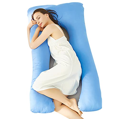 U Shaped Maternity Pillow, Maternity Full Body Pillow, Back, Leg and Abdominal Support, Maternity Sleeping Pillow, Side Sleeping Pillow with Separate Pillowcase for Easy Cleaning (Blue)