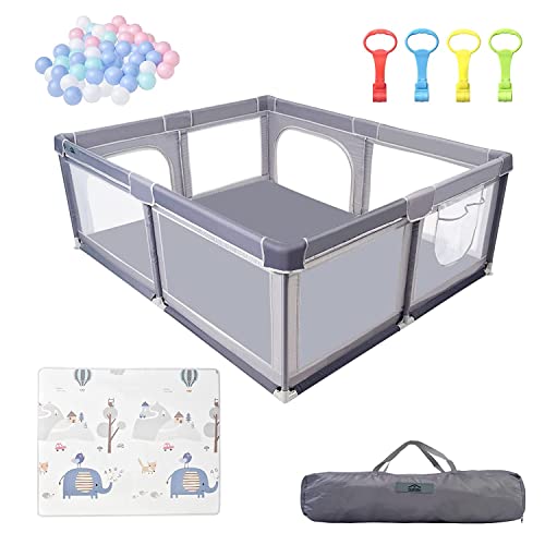 Baby Playpen with Mat, Playpen for Babies and Toddlers, Indoor & Outdoor Kids Activity Play Center with Anti-Slip Suckers and Zipper Gate